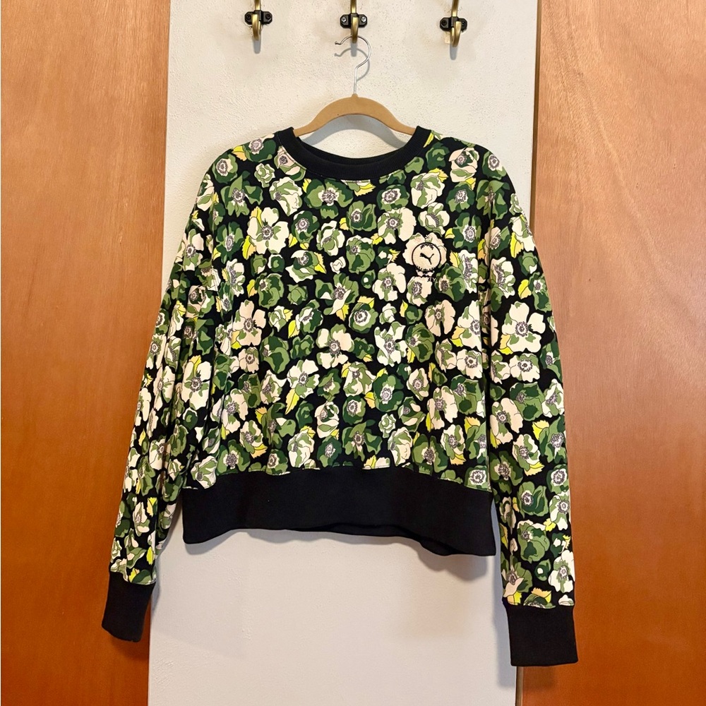 Puma x Liberty women’s crew sweatshirt- green, yellow, cream floral print - XL